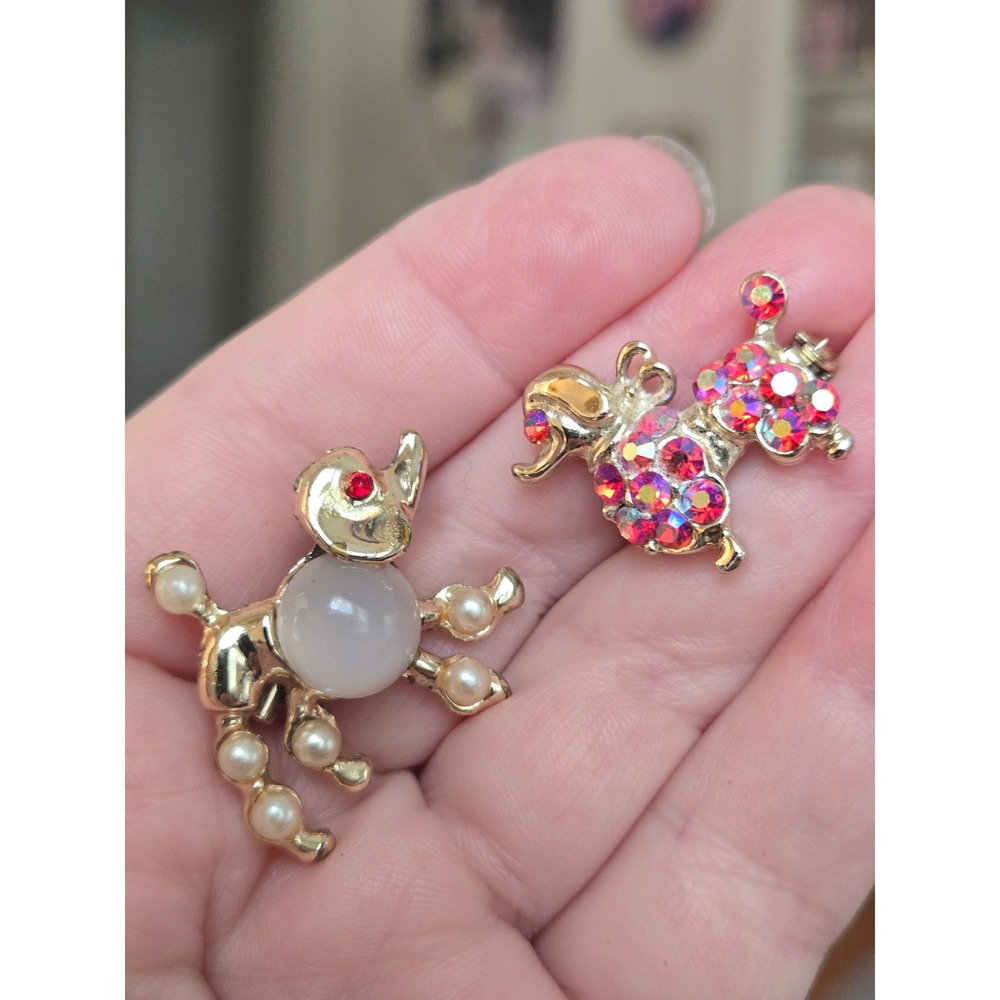 Pair of Dog Brooches Poodle Jelly Belly Vintage You Get Both!